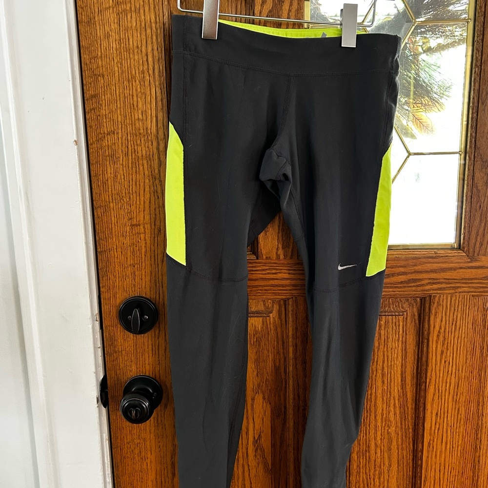 Nike Black Leggings with Neon Yellow Panels